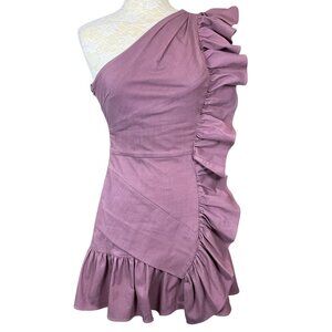 Alexis Adela Deep Lilac One-Shoulder Ruffle Mini Dress Size Medium NO BELT